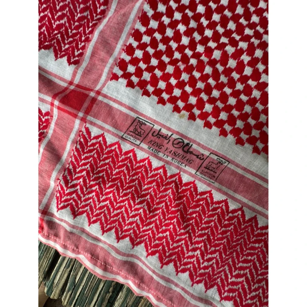 King Yashmag Red White Keffiyeh Scarf Woven Geometric Shemagh Korea 44x44